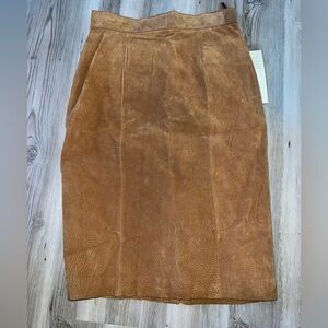 BB Dakota Vintage Suede Pencil Skirt Snap Detail Brown Leather